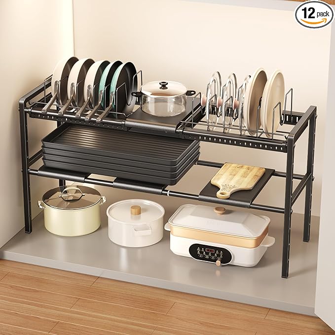 Mustorn Pots and Pans Organizer Under Cabinet, Expandable 2 Tier Under Sink by MUSTORN