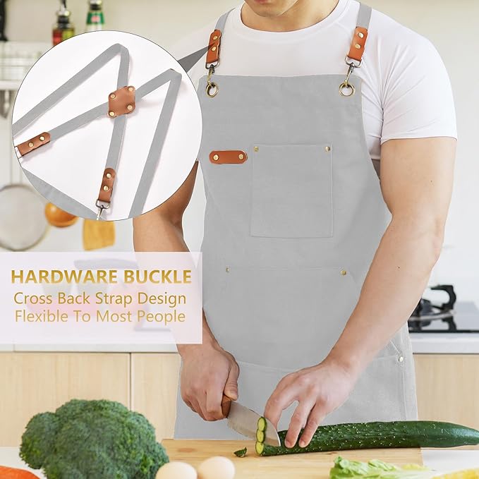 Aoomzoon Canvas Aprons for Men Chef Apron, Work Apron - 16oz Heavy Duty Cross - Image 2