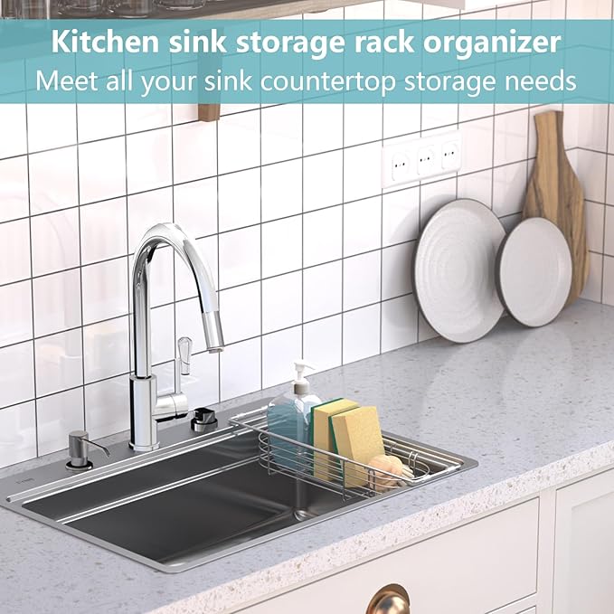 Sink Caddy Sponge Holder Kitchen Sink Organizer, Telescopic sink organizer rack - Image 2