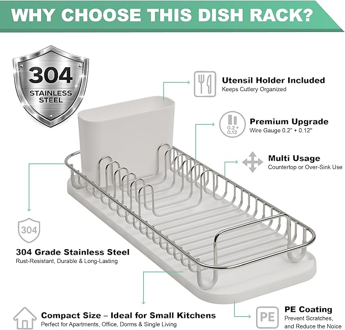 SunnyPoint 304 Stainless Steel NeverRust Compact Dish Drying Rack - Image 5