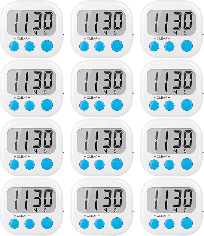 12 Pack Digital Kitchen Timers for Cooking Magnetic Timer for Cooking Loud by AOUCE