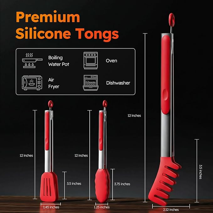 HST Tongs for Cooking with Silicone Tips, Non Stick Kitchen Tongs with Silicone - Image 2
