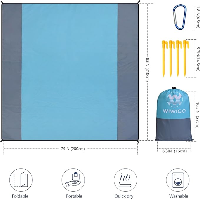 WIWIGO Beach Blanket Waterproof Sandproof Beach Mat 79" X 83"/10'x9'for 2-8 - Image 2
