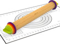 Rolling Pin with Thickness Rings and Pastry Baking Mat, 13.6" Adjustable Wooden by MeppleMakeYourLifeSimple
