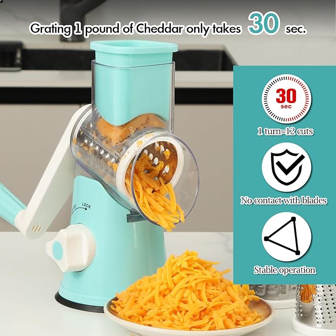 Ourokhome Rotary Cheese Grater Hand Crank, Kitchen Shredder Speed Mandolin - Image 6