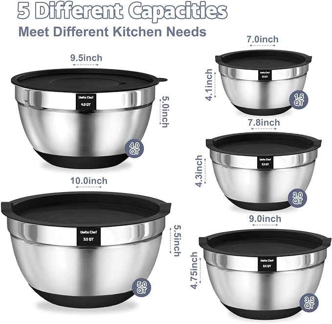 Umite Chef Mixing Bowls with Airtight Lids, 3 Grater Attachments & Non-Slip - Image 4