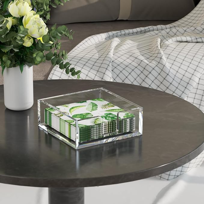 HIIMIEI Acrylic Napkin Holder for Table: Square Luncheon Napkin Tray, Flat - Image 2