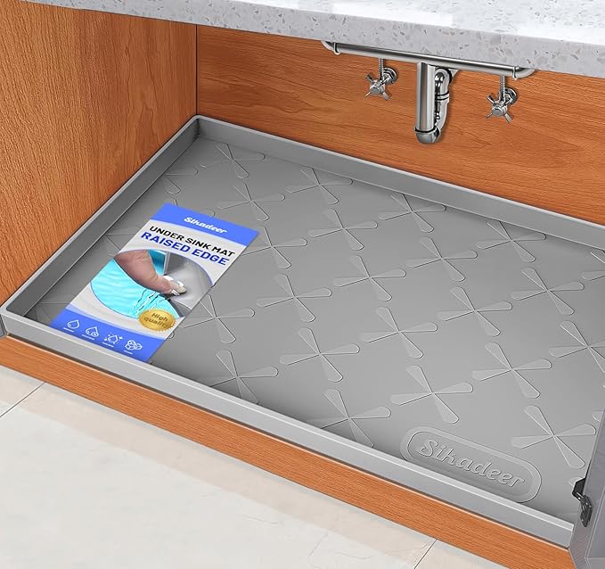 SIKADEER Waterproof Under Sink Mat 22x19, Raised Edge Silicone Mat Under Sink by SIKADEER