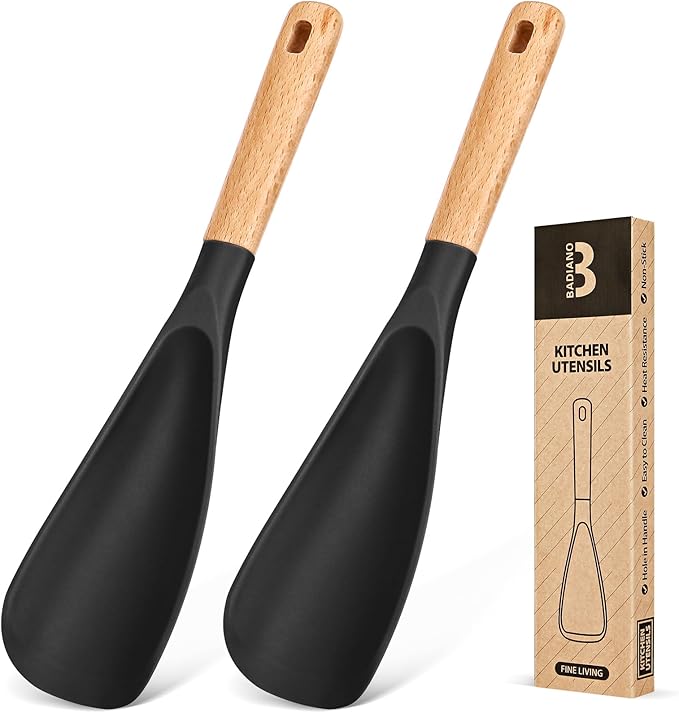 Cooking Spoon for Nonstick Cookwares, Wood Handle Spoon for Mixing, and Scrape by BADIANO