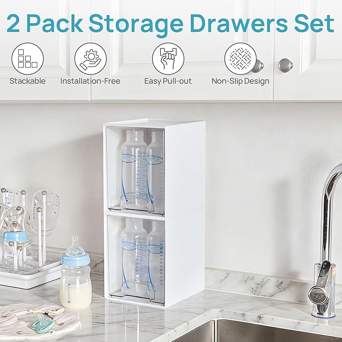 Vtopmart 2 Pack Stackable Storage Drawers, Plastic Organizers Bins - Image 3