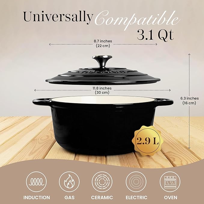 Cast Iron Pot with Lid – Non-Stick Ovenproof Enamelled Casserole Pot, Oven Safe - Image 2