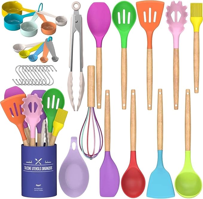 Umite Chef Kitchen Cooking Utensils Set, Wooden Handle Silicone Kitchen Gadgets by UmiteChef