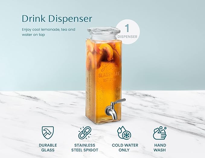 Kook Drink Dispenser, 80 oz, Water Dispenser Countertop, Glass Drink Dispenser - Image 7
