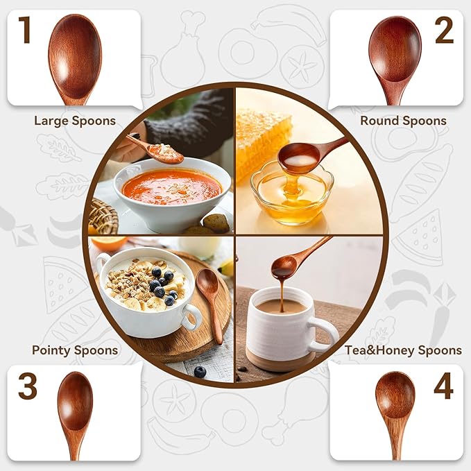 8Pcs Small Wooden Spoons for Eating, Wood Honey Spoon for Tea, Coffee&Soup - Image 7