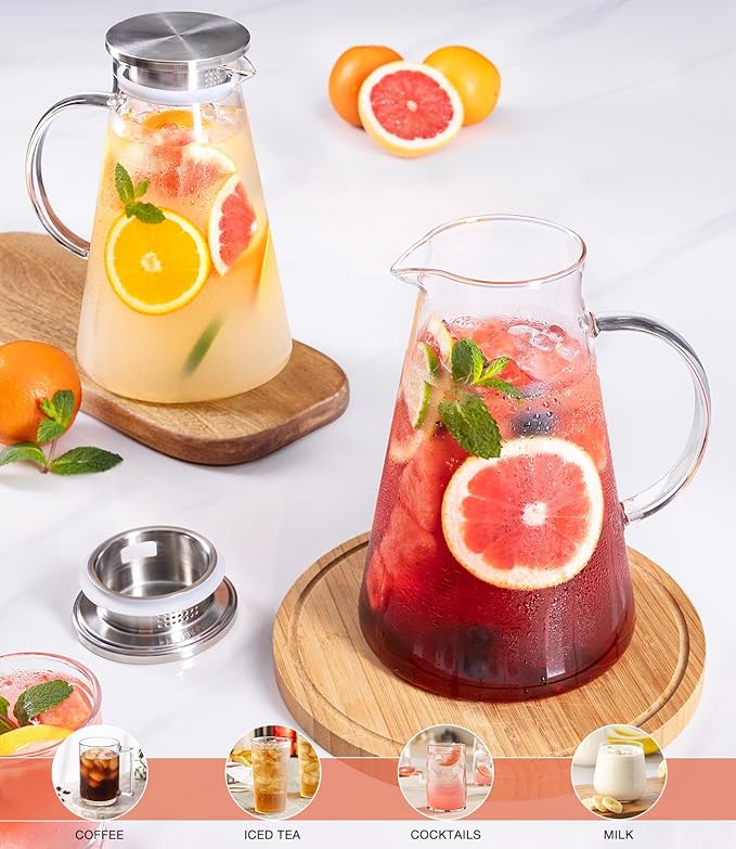 LUNA&MANTHA Glass Pitcher, 2 Liter 68oz Water Pitcher - Image 6