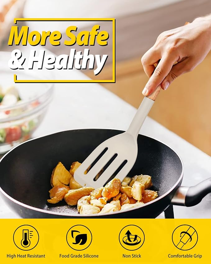 Pack of 2 Silicone Cooking Spatula, Heat Resistant Solid Turner, Non Stick - Image 3