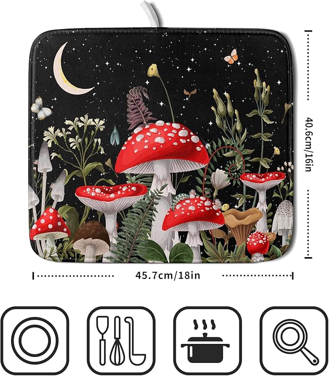 Red Mushroom Dish Drying Mat for Kitchen Counter Plant Leaves Drainer Mats Rack - Image 2