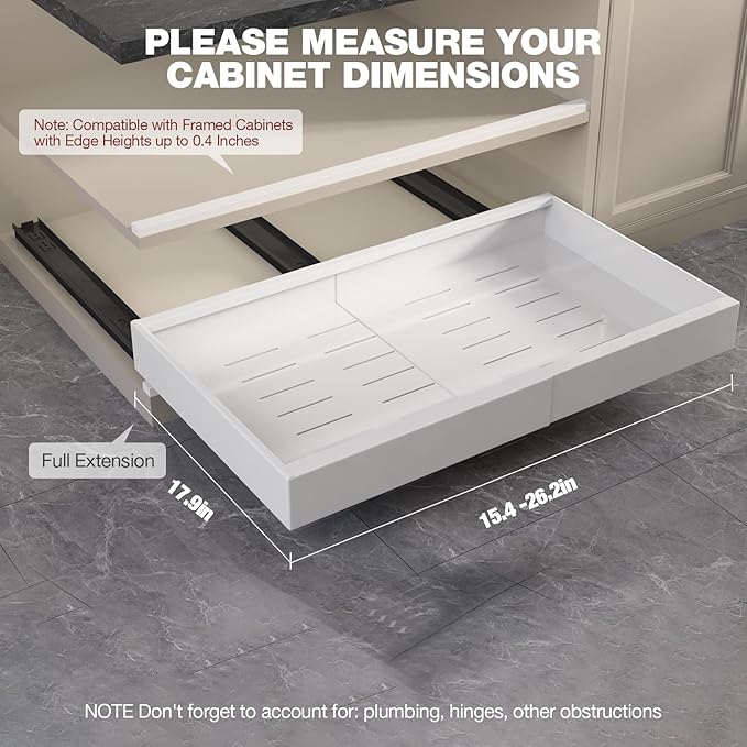 Seinloes 2 Pack Pull Out Cabinet Organizer 18" Deep, Full Extension 3 Slide - Image 6