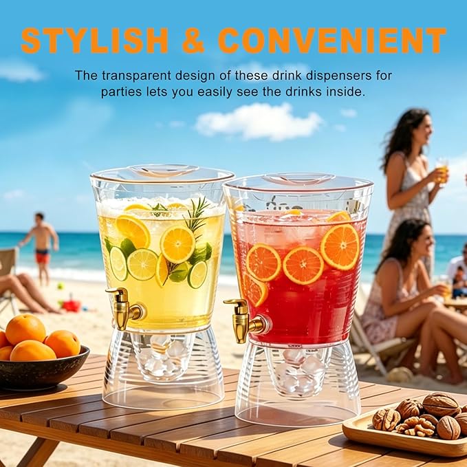 1.6 Gallon Drink Dispenser for Parties, 2 Pack Plastic Beverage Container - Image 3