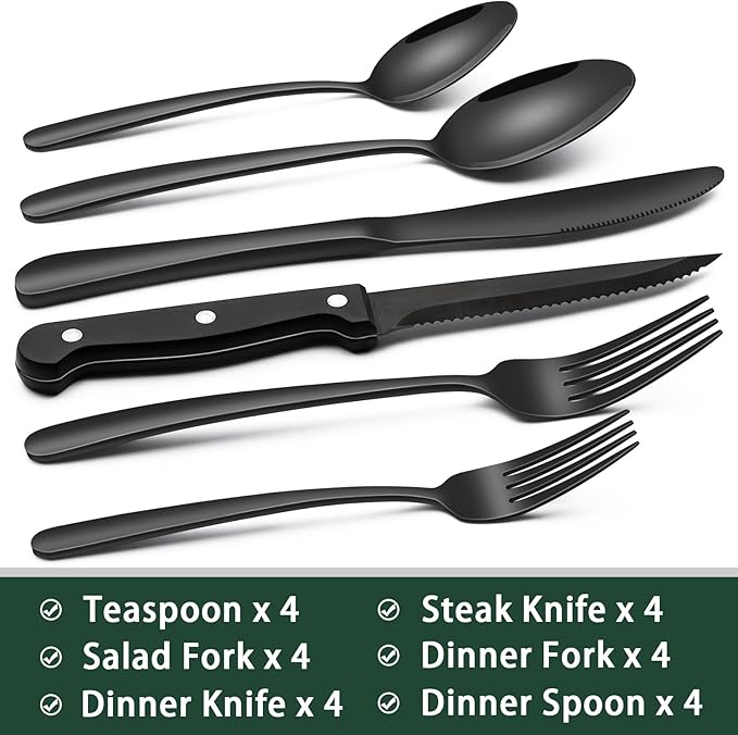 EWFEN 24-Piece Black Silverware Set - Image 2