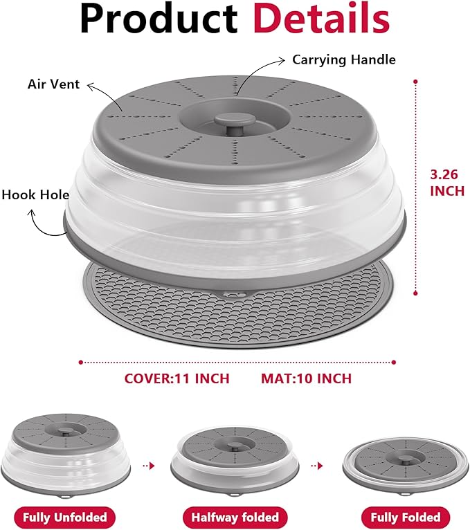WVM Microwave Splatter Cover & Mat, Vented Collapsible Splatter Guard dish - Image 6