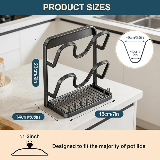 Kitchen Pot Lid Storage Rack: Carbon Steel Double-Layer Holder & Spoon Rest - Image 6