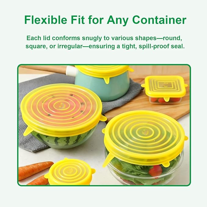 Silicone Stretch Lids – 6 Pack Reusable Food Covers, Flexible Silicone - Image 4