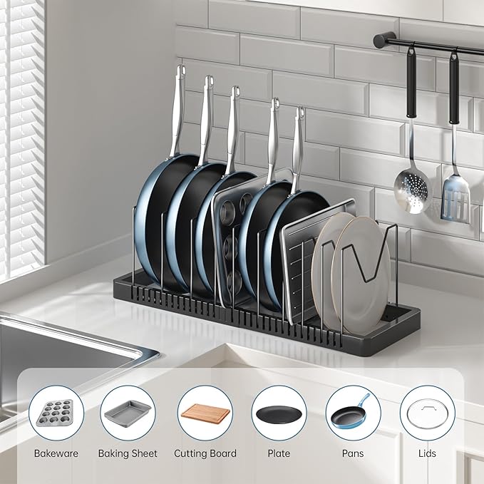 PanPanPal Pots and Pans Organizer under Cabinet, Expandable Pot Lid Organizer - Image 3