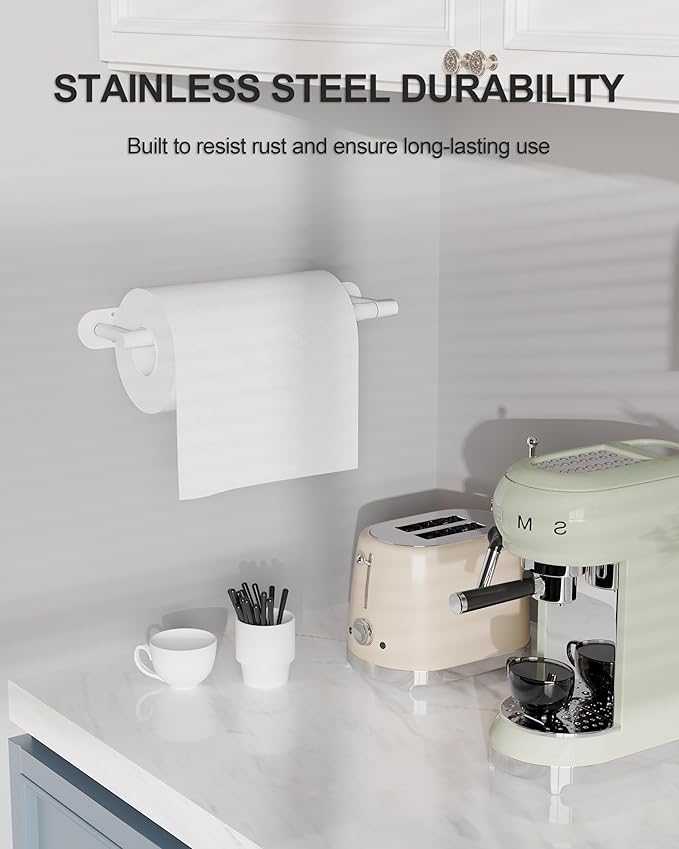 White Paper Towel Holder Under Cabinet, Self Adhesive or Wall Mounted SUS304 - Image 4