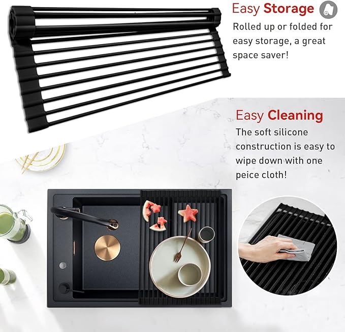 MERRYBOX Roll Up Dish Drying Rack Silicone Wrapped Over The Sink Dish Drying - Image 3