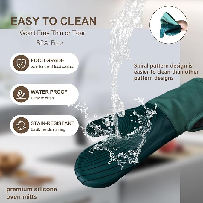 Silicone Oven Mitts-13.6 in Extended Oven Mitts Heat Resistant 500F, Oven Gloves - Image 7