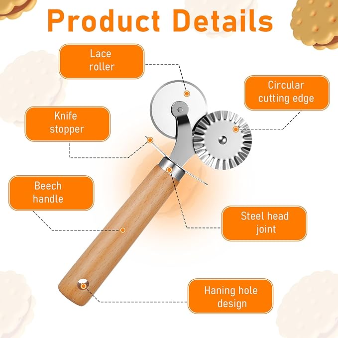 Oruola Pastry Cutter for Baking, Double Fluted Pastry Cutter Wheel, - Image 3