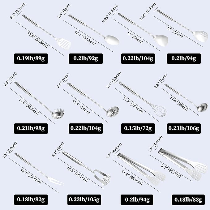 Stainless Steel Kitchen Utensils 12 Pcs, Small Cooking Utensils Set, Serving - Image 2