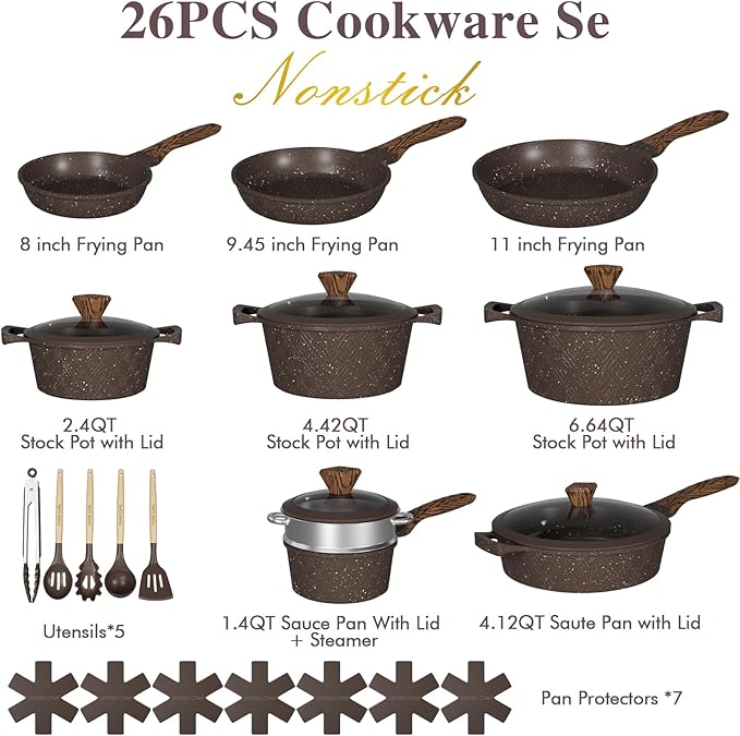 Umite Chef 26PCS Pots and Pans Set Non Stick, Nonstick Cookware Sets, Induction - Image 2