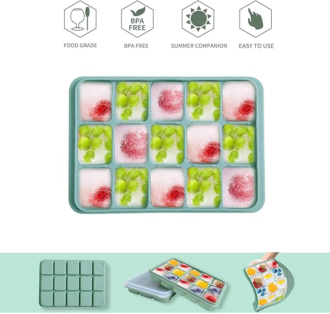 Ice Cube Trays Set of 2, Easy Release 15 Flexible Silicone Ice Cube Molds - Image 3