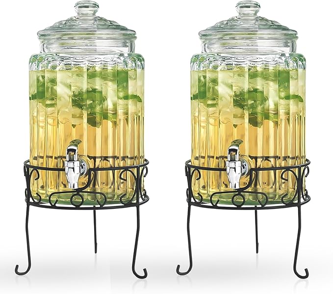 MosJos 2 PACK 1.5 Gallon Drink dispenser, Glass Beverage Dispenser by MosJos