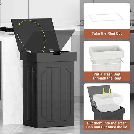Function Home Trash Can Cabinet, 13 Gallon Kitchen Garbage Can, Wood Recycling - Image 9