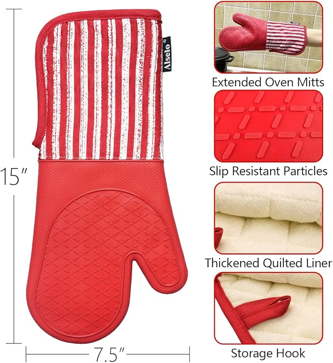 Alselo Silicone Oven Mitts Heat Resistant 932℉ - Image 3