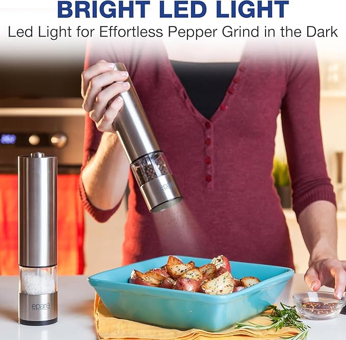 Eparé Salt or Pepper Grinder Mill Electric – Battery Operated Stainless Steel - Image 6