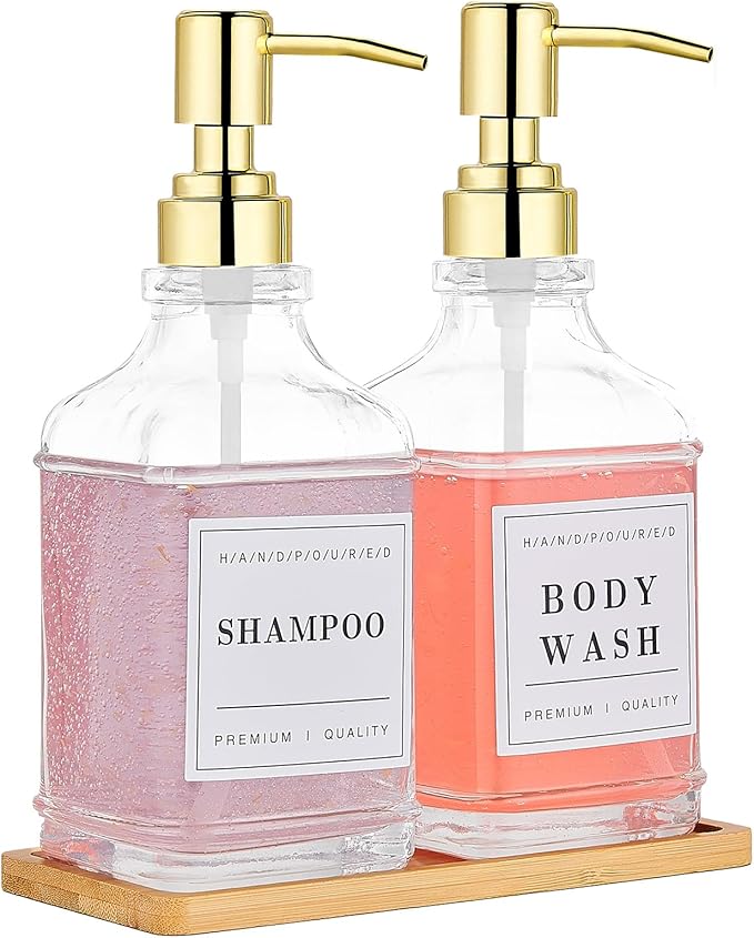 Glass Soap Dispenser with Pump, Countertop Soap and Lotion Dispenser Set of 2 by POLLOCKDirect