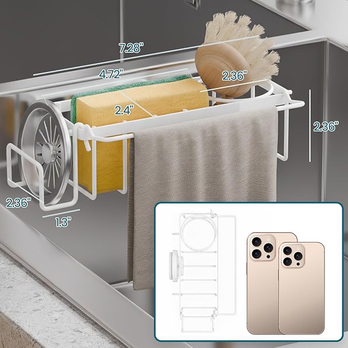 TAILI Sponge Holder with Strong Suction Cup, 4-in-1 Rustproof Sink Organizer - Image 2
