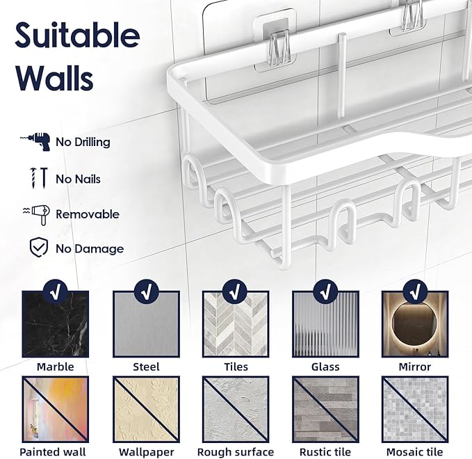 NESOMI Shower Caddy Adhesive Shower Organizer 7-Pack, Rustproof Stainless Steel - Image 9