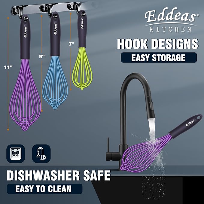 Eddeas Silicone Whisk, 500°F Heat Resistant Non Scratch Coated Whisks - Image 5