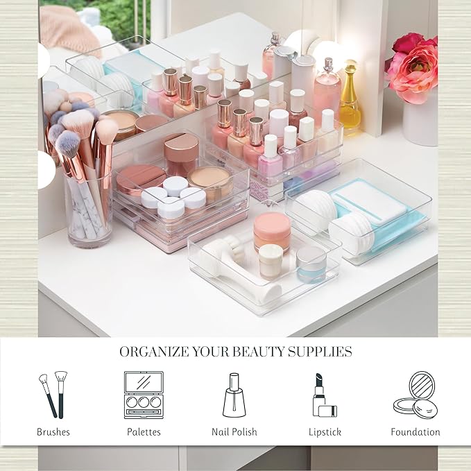 STORi SimpleSort 6-Piece Stackable Clear Drawer Organizer Set | 6" x 6" x 2" - Image 3