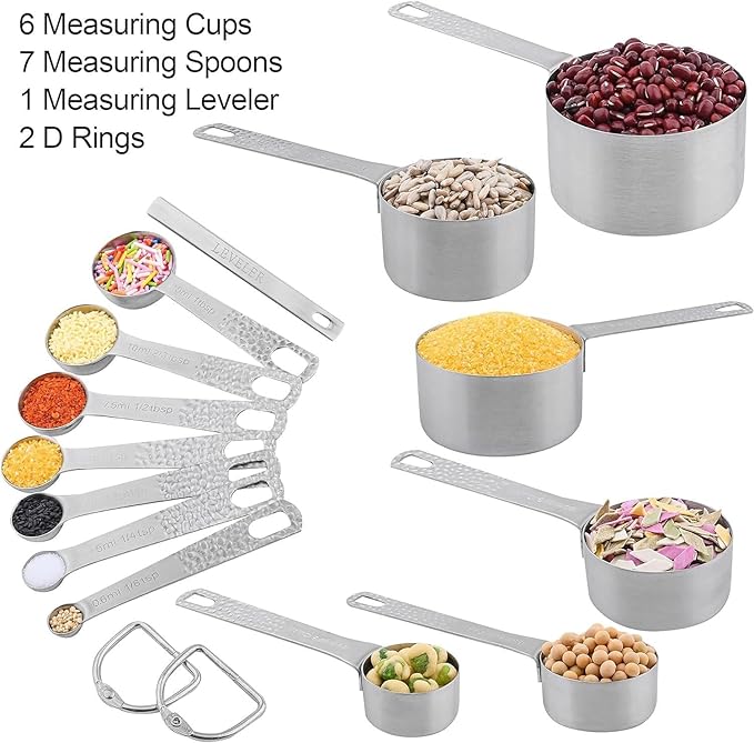 Measuring Cups and Spoons Set 14, Metric & US 18/8 Stainless Steel Measuring - Image 5