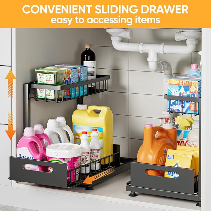 Saydear Under Sink Organizer Storage 2-Tier Premium Metal Pull-Out Kitchen - Image 9