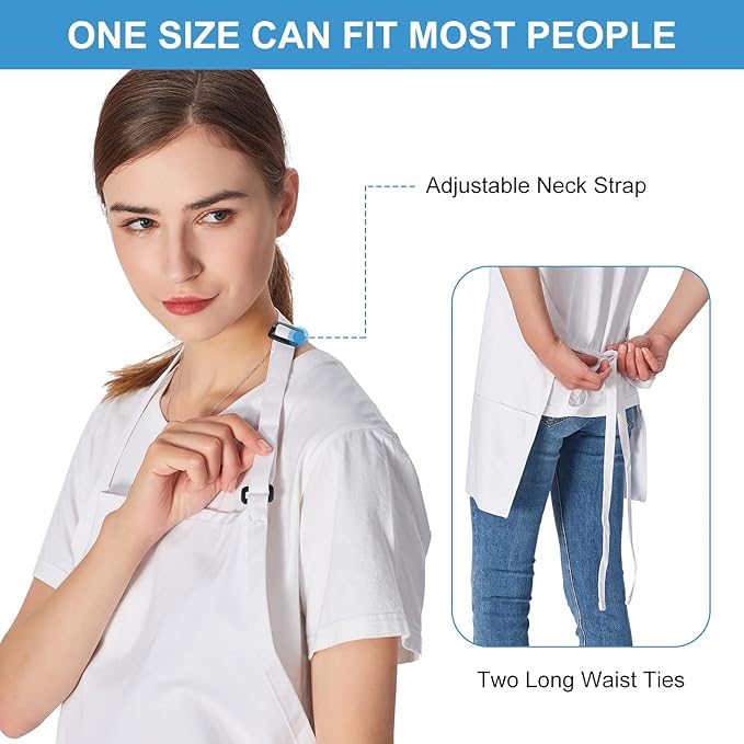Jubatus 2 Pack 3 Pockets 100% Cotton Adjustable Bib Apron Chef Kitchen Cooking - Image 5