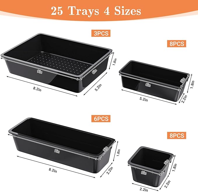 SpaceHacks 25 PCS Plastic Drawer Organizer Set, 4-Size Versatile Organizer - Image 2