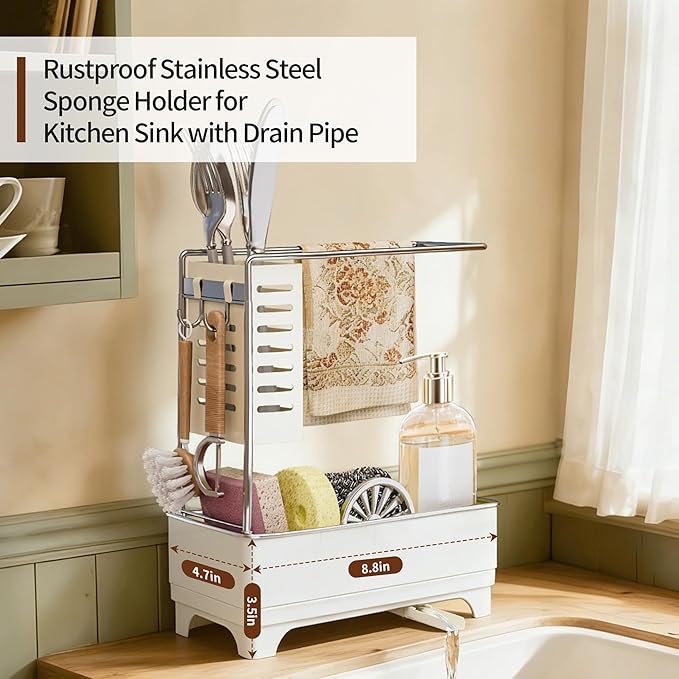 MOUKABAL Sponge Holder for Kitchen Sink, 2-Tier Sink Caddy Organizer - Image 4
