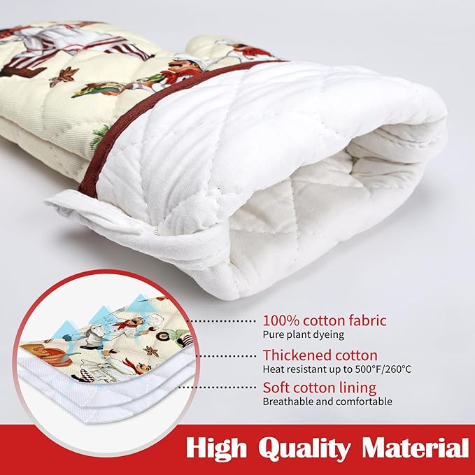 Chef Oven Mitts and Pot Holders Sets 2Pcs, 100% Cotton Heat Resistant, Extra - Image 2